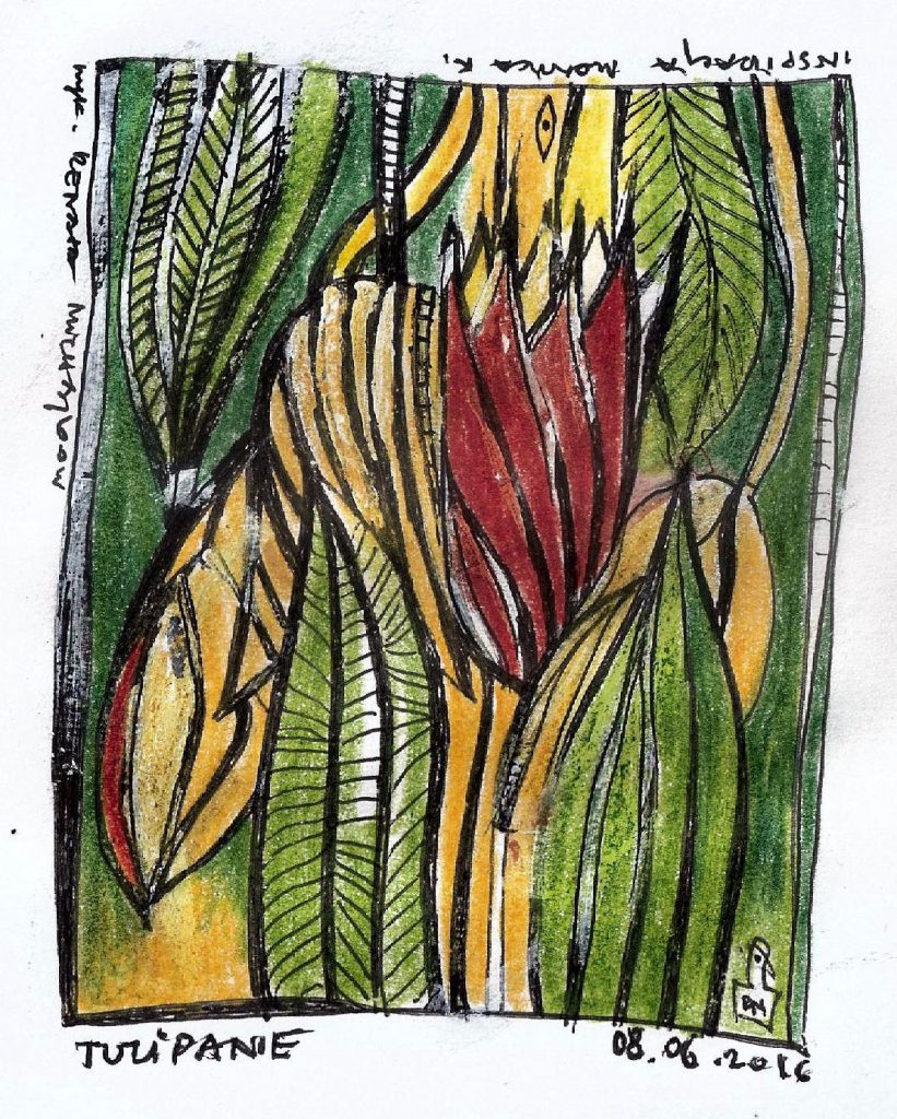 Tulipanie 8x10cm kolorowany rysunek 2016